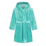 Generisch Albornoz para niños con capucha franela monocolor Homewear niños camisón pijama niña pijama de una pieza, verde menta, 6-7 años