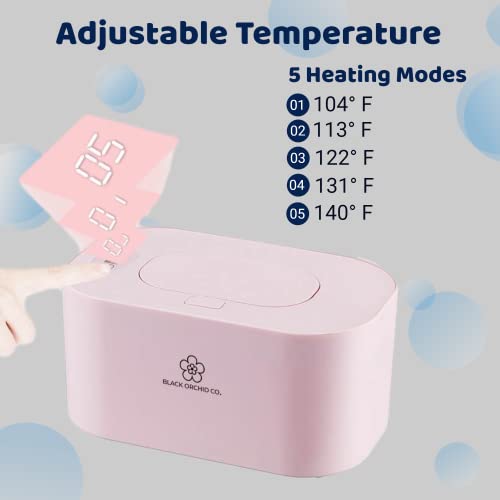 Black Orchid Co. Baby Wipe Warmer | Portable Wipe Warmer With Temp Control | 5 Heat Settings, Lcd Display, Baby Wipes Warmer Heats Up Diaper Wipes | Wipe Warmer And Baby Wet Wipes Dispenser (Pink) #TOP6