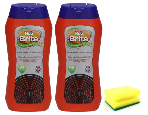 2X Hob Brite Hob Cleaner Lemon Sherbet (2X 250 ML) Ceramic Electric Halogen and Induction Hob Cream Cleaner with Degreaser Sponge- Packaging May Vary