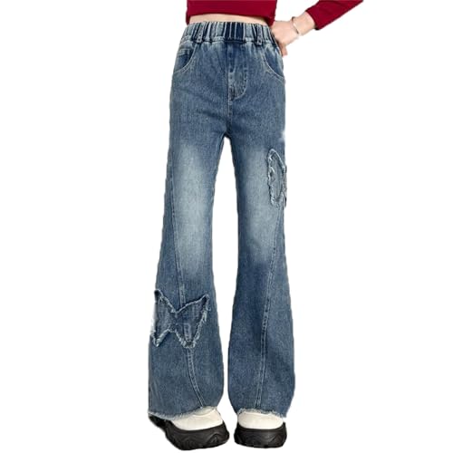 Jeans for Teen Girls Embroidered Denim Wide-Leg High Elastic Waist Y2K Loose Casual Vintage Fashion Pants with Pocket