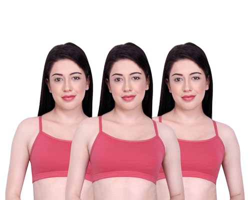 Image of INKURV Slip on Beginner's Bra for Girls, Non Padded, Non Wired, No Hooks with Double Layered Fabric, Adjustable Straps, Wirefree Sports Bra- Lisa Combo of 3