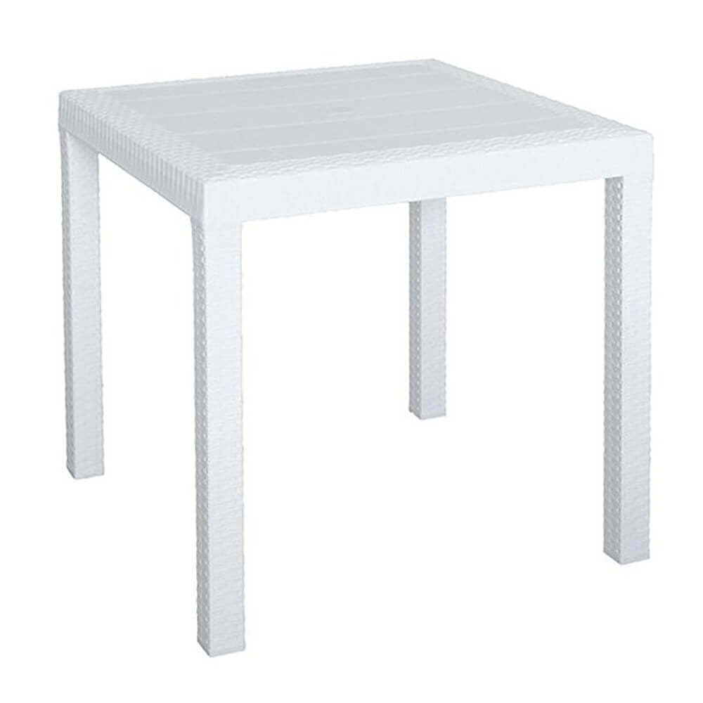 milani home - tavolo da giardino quadrato fisso in wicker effetto rattan bianco, 80 x 80 cm, in polipropilene, per terrazzo e portico