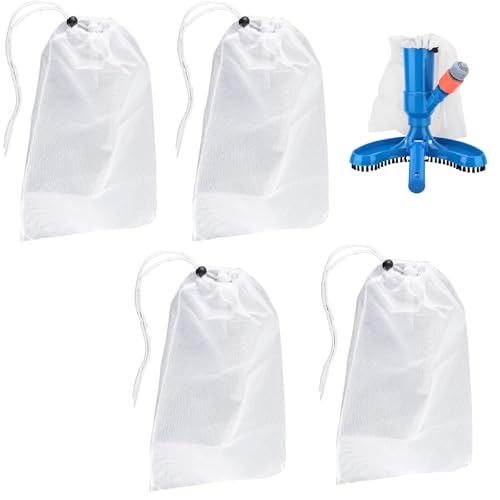 4Pcs Pool Vacuum Replacement Mesh Bag, Pool Vacuum Net Bag Fine Mesh Bag with Locking Cord, Pool Cleaner Bag Suitable for Pools Aquariums Ponds Collecting Leaves and Debris