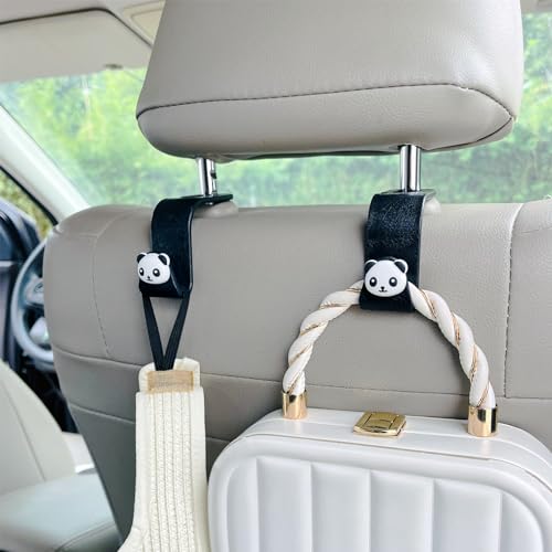 MaPctSy Car Hooks for Purses and Bags Cute Panda Car Seat Headrest Hook Hanger, Universal Vehicle Storage Animal Seat Back Holder (2pcs Panda Head)