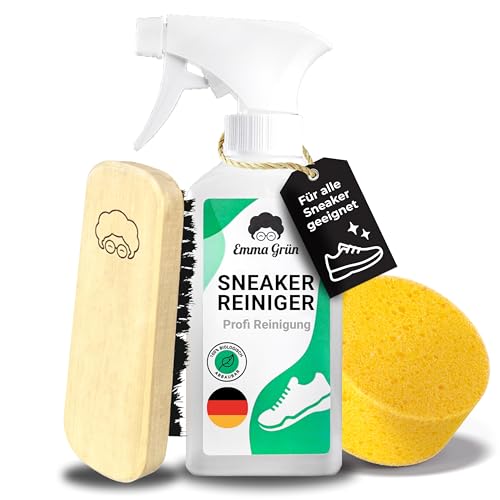 Emma Grün Sneaker Cleaner Reinigungsset 250ml [Bürste + Schwamm] - Nachhaltiges Schuhpflege Komplettset - Schuhputzsets Sneaker Reiniger Weiß - Schuhreiniger Schuhpflegeset - Shoe Cleaning Kit