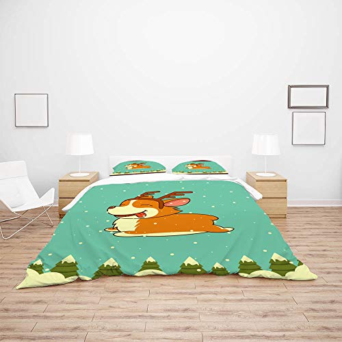Housse de couette double motif chiot et sa taie d'oreiller en microfibre - 4
