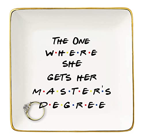 NZY Masters Degree Ring Dish Gifts for Students-Graduation Gifts for Best Friends Daughter Cousin Sister,MBA Present-The One Where She Gets Her Master's Degree-Jewelry Holder Trinket Tray