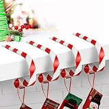 Brbecon Christmas Stocking Holders for Mantle Set 4, Lightweight Metal Stocking Hangers Adjustable Candy Cane Stocking Hooks for Fireplace Non-Skid Stocking Holders for Christmas Decoration (Red)