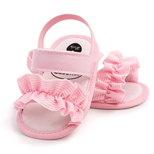 Baby Infant Shoes Boy Girl Sandals First Walkers Crib Shoes Lightweight Soft Sole Flat Shoes Summer (Pink, 6 Toddler)4