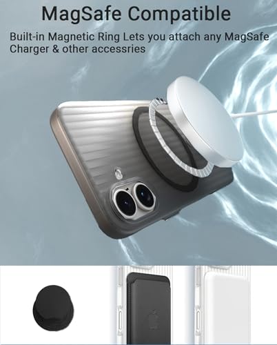 Image of Kapa Matte Magnetic Wave Grip Back Cover for Apple iPhone 16 | [MagSafe Compatible] Wireless Charging, Slim, Metal Buttons Frosted Back Case (Grey)