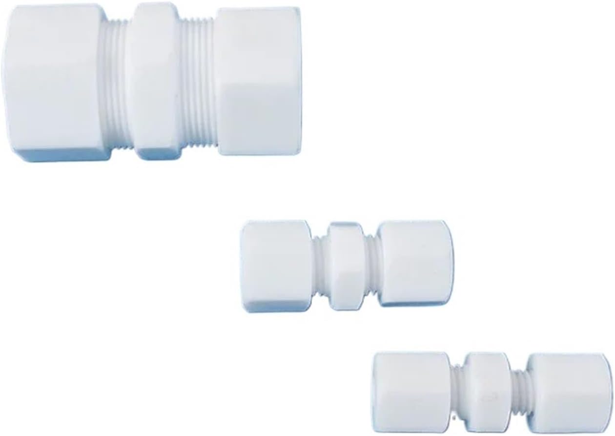 2PC 1 2 3 4 6 8 10-35mm 1/8 1/4 3/8 1/2-1 Inch PTFE Compression Union Connector Pipe Fitting Anti-Corrosion High Temperature(12.7MM 1L2 INCH_Compress)