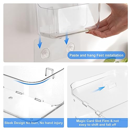 Diesisa 3pc Acrylic Wall Mount Organizer, Adhesive Clear Shower Caddies,Acrylic Soap Basket for Wall,No Drilling Hang Walls,with Self Adhesive Tape, for Bathroom, Kitchen, Living Room