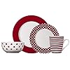 Pfaltzgraff kenna red 16 piece porcelain dinnerware set service for 4  urban country home decor