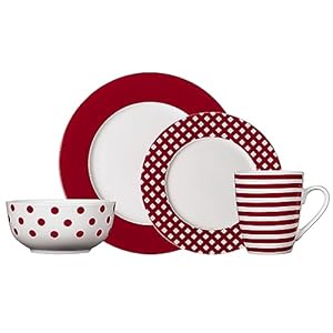 Pfaltzgraff kenna red 16 piece porcelain dinnerware set service for 4  urban country home decor