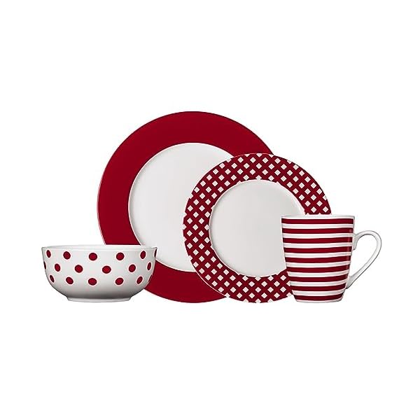 Pfaltzgraff kenna red 16 piece porcelain dinnerware set service for 4  urban country home decor