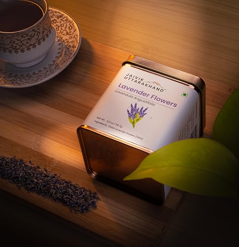 Image of Jaivik Uttarakhand - Lavender Buds Loose Leaf Tea (226.8 g), Whole Dried Flower, Caffeine-Free, Rich in Antioxidant, Pack of 4 Tin Box