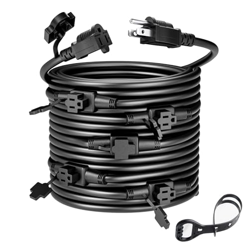 Yodotek Black 25FT 16 Gauge Multi Indoor/Outdoor Power Extension Cord,Multiple Evenly-Spaced 6...