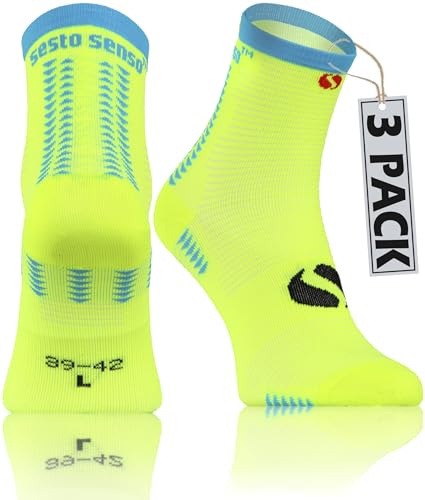 sesto senso 3 Paar Laufsocken Quarter Bunte Sport Socken Herren Damen Sportsocken SKB_01 43-46 Neon Gelb