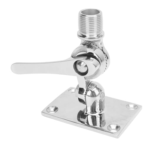 Pissente Polished 316 Stainless Steel VHF Antenna Mount, Adjustable Ratchet Base Mount for Boat 1 Inch Antenna, Fits RVs, Yachts, Speedboats