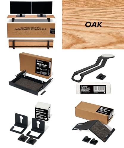 Image of ULTRARM Moodular Wooden Monitor Stand Oak with Add-on Accessories Storage Drawer, Watch Stand, Cable Organizer, Phone Stand