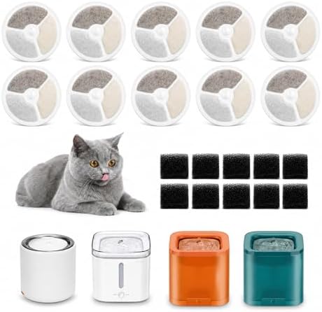 SAIERTE 10 Stück Filter kompatibel mit Solo SE, Solo 2, 3 Pro, 3, 2S & Eversweet, Katzenbrunnen Ersatzfilter mit Aktivkohle und Ionenaustauscherharz, inkl. 10 Schwämme