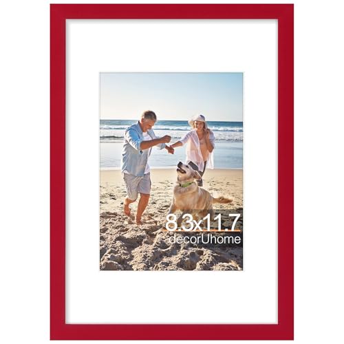 decorUhome A4 Picture Frame Fits 6x8 Photos with Mat, Red