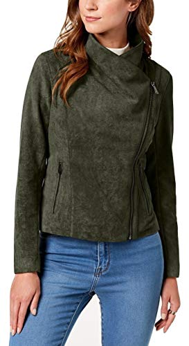 BCBGeneration Women\'s Ruffle-Hem Faux-Suede Moto Jacket, Charcoal, XL - Thumbnail 2