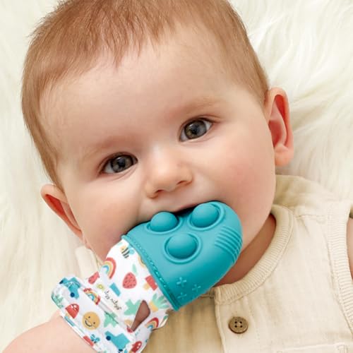 Image of Itzy Ritzy Silicone Teething Mitt - Soothing Infant Teething Mitten with Adjustable Strap, Crinkle Sound & Textured Silicone to Soothe Sore & Swollen Gums - for Ages 3 Months & Up (Teal)