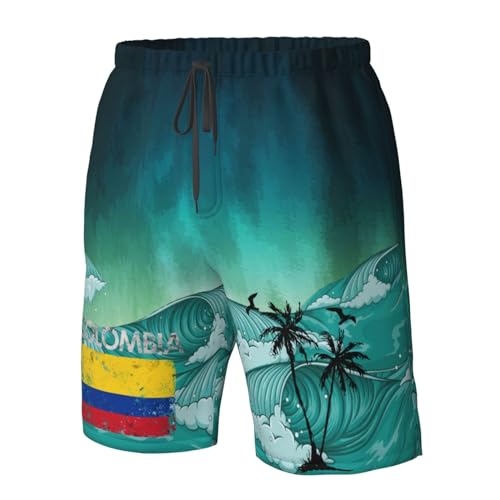 Men's Swim Trunks Bathing Suit Hawaiian Swimsuits Vintage Colombia Colombian Flag Pride Beach Shorts with Pockets,4