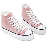 ALTOCIS Women's Comfortable Platform High Top Sneakers, Casual Mid Top Sneaker for Women, Cute Faux Suede Fashion Sneakers, Classic Lace Up Walking Shoes(Pink, US9)