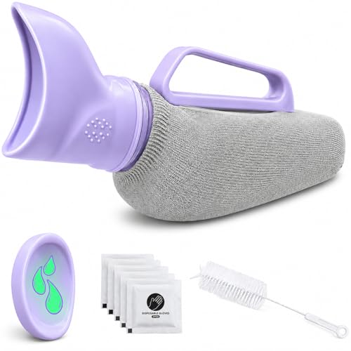 Female Urinal 40 oz Portable Bedside Urinal for Women Leak-Resistant Anti-Splash Design Soft Silicone Cup Glow-in-the-Dark Lid for Elderly Recovery Travel (Purple)