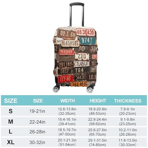 Old License Plate Elastic Luggage Cover Suitcase Protector for 19-32 Inch Suitcases | Universal Stretchable Travel Bag Cover | Anti-Scratch, Washable with Zipper Closure M2