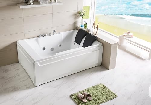 Whirlwell - Whirlwell 72x48 Inch Corner Whirlpool Bathtub with Left Drain, Triple Jet Massage System, Acrylic Soaking Spa Tub, 2 Pillows, Faucet Set – White