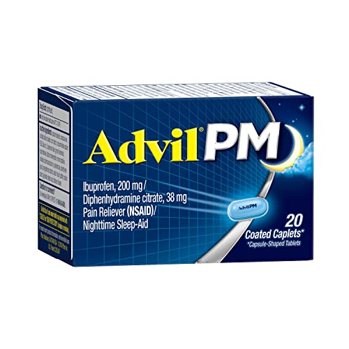 Advil PM Pain Reliever And Nighttime Sleep Aid, Pain Medicine With Ibuprofen For Pain Relief And Diphenhydramine Citrate For A Sleep Aid - 20 Coated Caplets