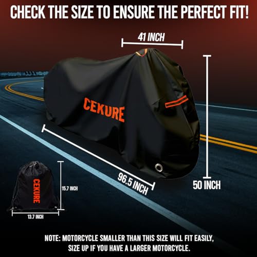 Image of Heavy Duty Motorcycle Cover Waterproof Outdoor 240D Oxford Fabric with Heat Sealed Seams Ultra Waterproof Fits up to 96 inch All Weather Scooter Cover for Sport Bike with Carry Bag