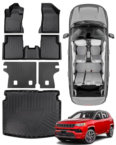Papimats for Jeep Compass Floor Mats 2026 2025 2024 2023 2022 2021 2020 2019 2018 2017, Full Set All Weather Cargo Liners Trunk with Backrest Mat Car Rubber Interior Accessories 2017-2026
