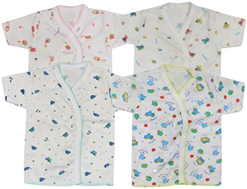 Image of ToBeInStyle Babies' 4 Pack Relaxed Fit Short or Long Sleeve Button Up Kimono Tee Swaddle Shirt