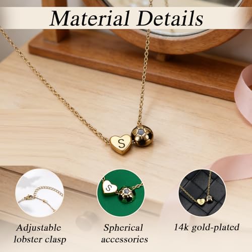 Soccer Initial Letter Heart Necklace,14K Gold Plated Jewelry Gifts for Women — view 2