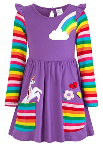 SFreeBo Mädchen Einhorn Regenbogen Kleid Kinder Baumwolle Bunt Kleider 104...