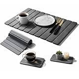 Large Stone Dish Drying Mat for Kitchen Counter, Foldable Quick Dry Stone Dish Mat, Diatomaceous Earth Water Absorbing Pad for Plate Utensils Rack Bottles, Any Countertop (Dark Gray 24"×16" & 2*8"x4")