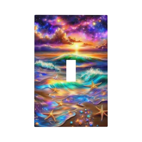 Decorative Switch Covers Plate Colorful Sunset Starfish Beach Shells 1 Gang Wall Plate Oversized Single Toggle Wall Cover Plate Jumbo Electrical Light Switch Plate Faceplate for Home Decor