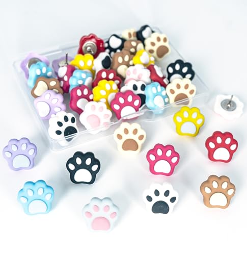 30Pcs Push Pins for Bulletin Board, Cute Push pins,Decorative Thumb Tacks, Cork Boards for Walls, for Women Office Decor,Classroom Decor,Cubical Decor,Home Decor (30-Cat Paw)