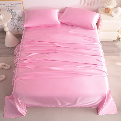 NTBAY Silk Satin King Sheet Set, 4-Piece Luxury and Soft Bedding Set Cooling Silky Sheets for Hair and Skin, Includes 2 Pillowcases, 1 Flat Sheet, 1 Fitted Sheet with Deep Pocket, Pink - Image 4