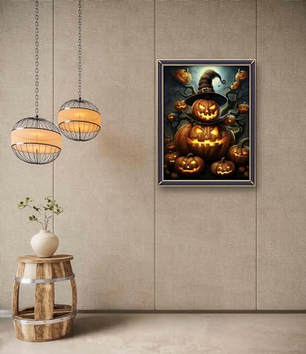 Image of Leczany Cross Stitch Stamped Kit for Beginner - Halloween Pumpkin | DIY Embroidery Starter Patterns Craft Kit Needlepoint for Adults | 11CT, 3 Strands | 13x16.9 inches