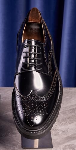 Santimon Men's Oxfords Black Formal Dress Leather Handmade Unique Square Toe Brogues Oxford Derby Shoes Casual Business Shoes for Men2