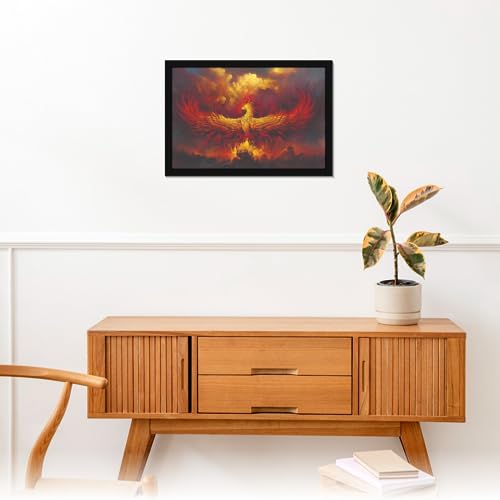Image of Mad Masters Phoenix Bird Wings on Fire Painting Hanging Photo Frame Decorative Item for Living Room, Bedroom, Home Decor and Wall Decoration (MM 1897, 45.7L x 30.5W cm, Canvas, With Plexi Glass)