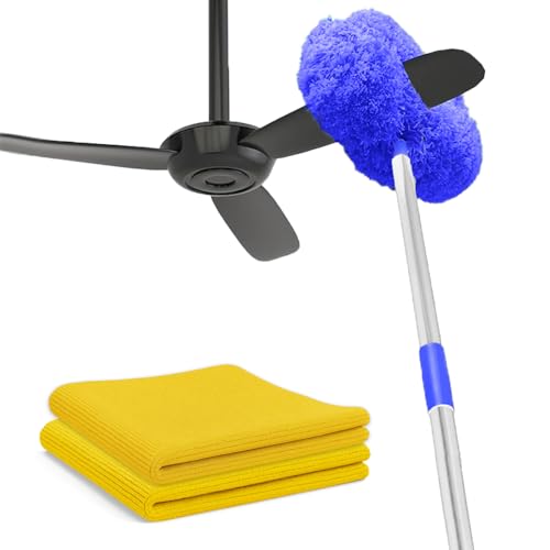 Image of Maxoshine Fan Cleaner Brush with Long Rod Flexible Fan Cleaning Mop Microfiber Dust Cleaner Foldable Duster Microfiber Duster for Cleaning of Home, Kitchen, Car (Drkblu+Yellow)