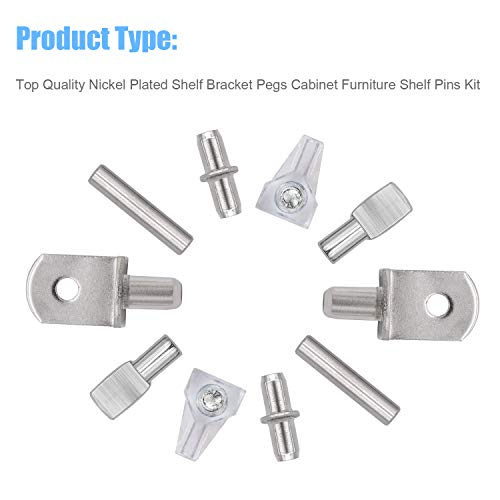 DYWISHKEY 5 Styles Shelf Pins Kit, Nickel Plated Shelf Bracket Pegs