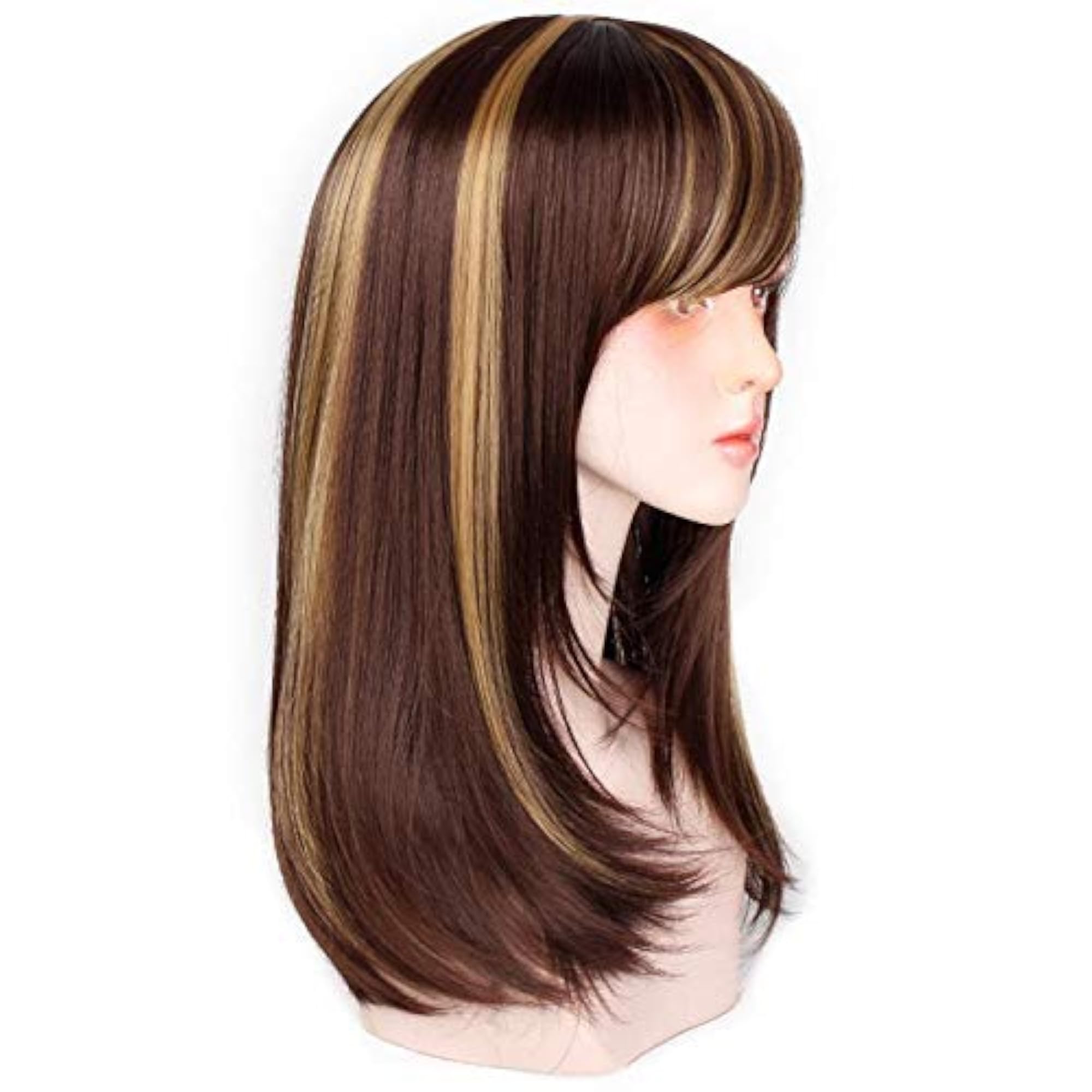 Women's Long Synthetic Wig with Golden Highlights