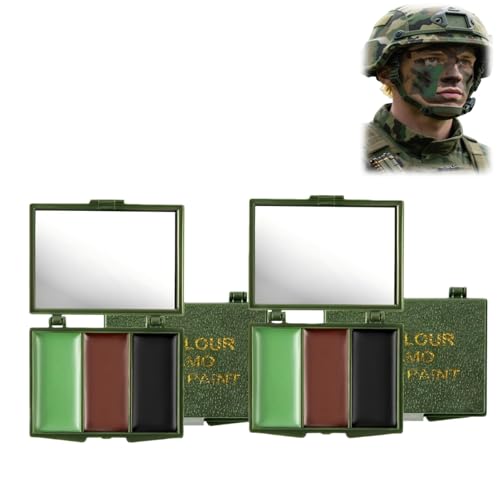 2PCS 3 Color Camo Face Paint,Army Face Paint,Camouflage Hunting Face Paint,Eye Body Face Camo Paint,Waterproof Face Paint for Outdoor Sports,Camouflage Makeup for Face,Body Paint(Black,Brown,Green)